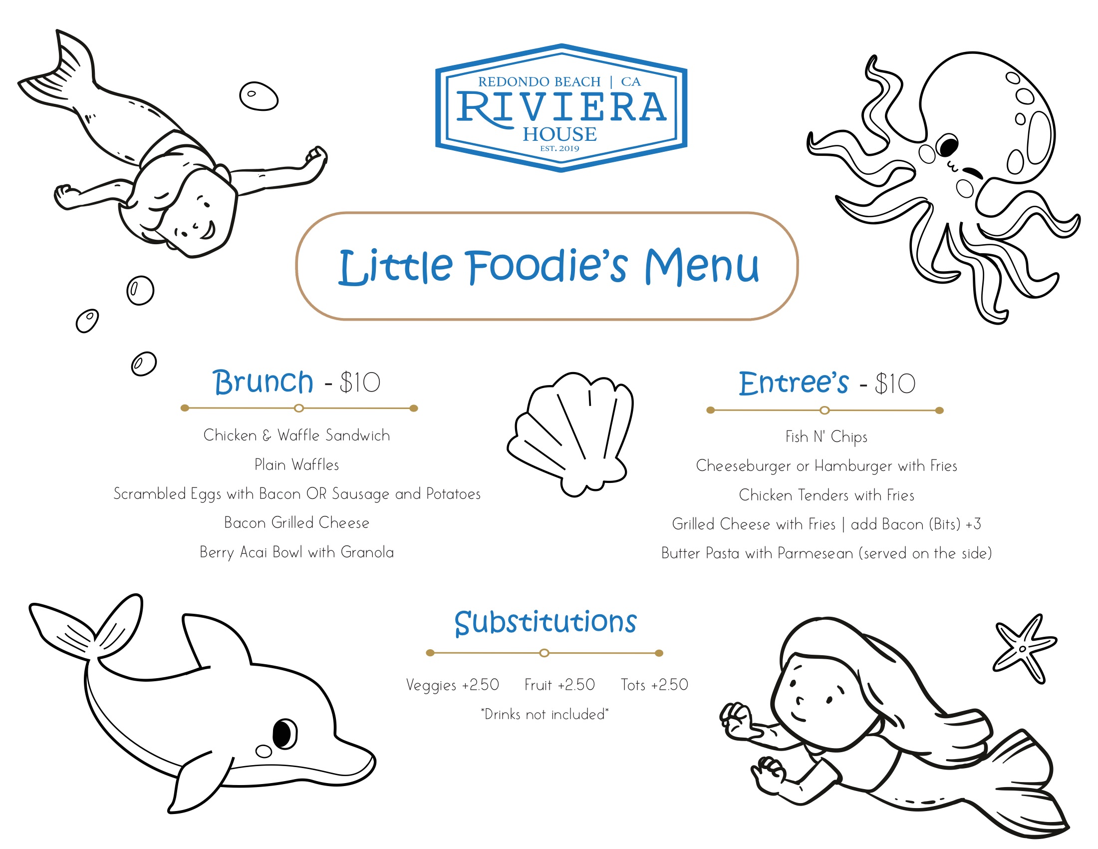Little Foodie's kids menu. The same menu is available as a downloadable PDF above.